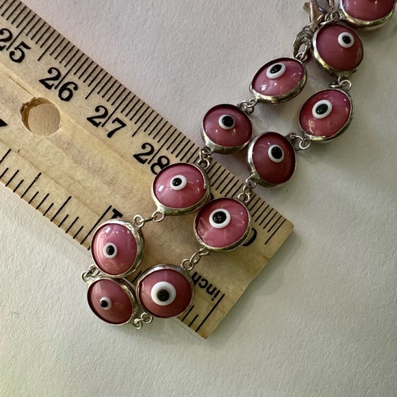 Vintage Handmade Pink Evil Eye Bracelet Solid 925 Sterling Silver - Picture 3 of 8